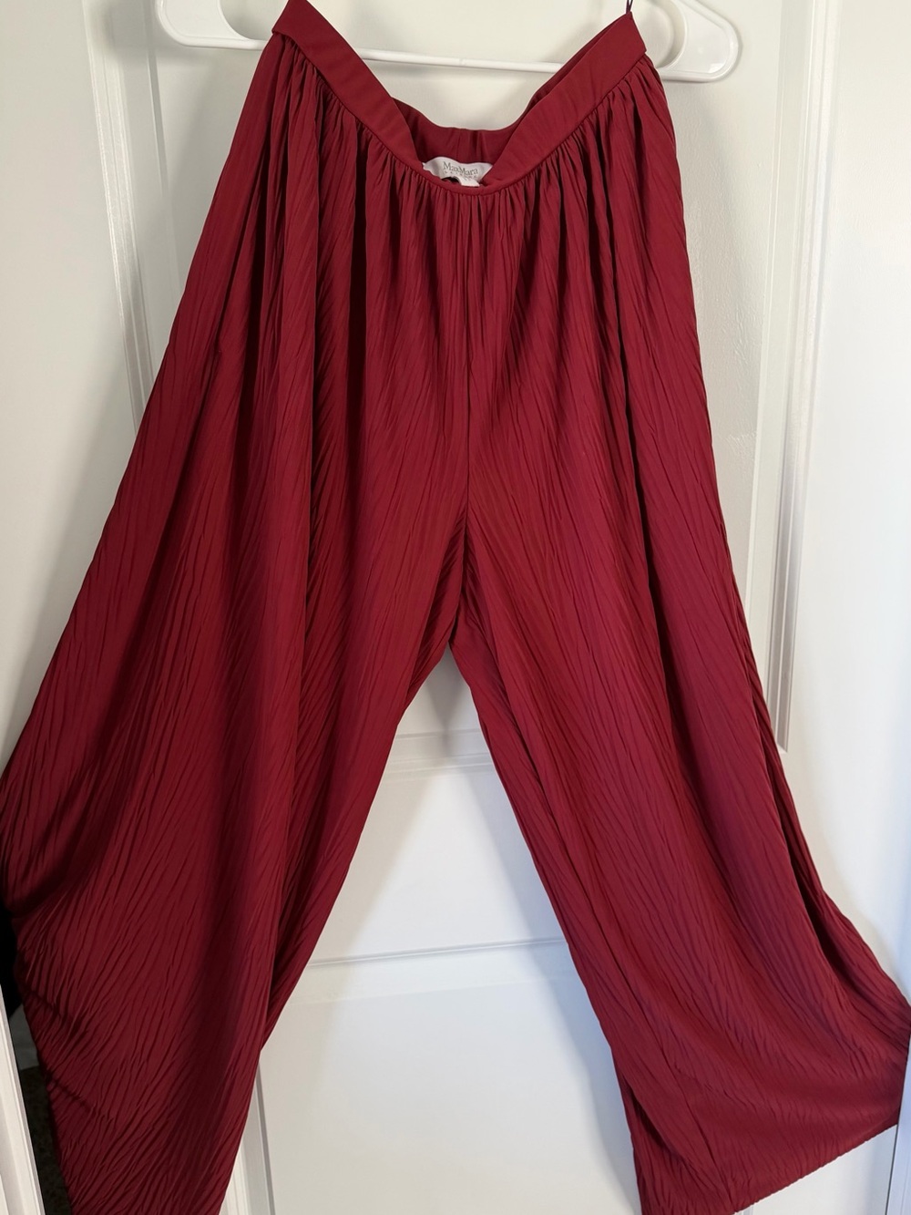 Max Mara Burgundy Pleated Wide Leg Palazzo Pants